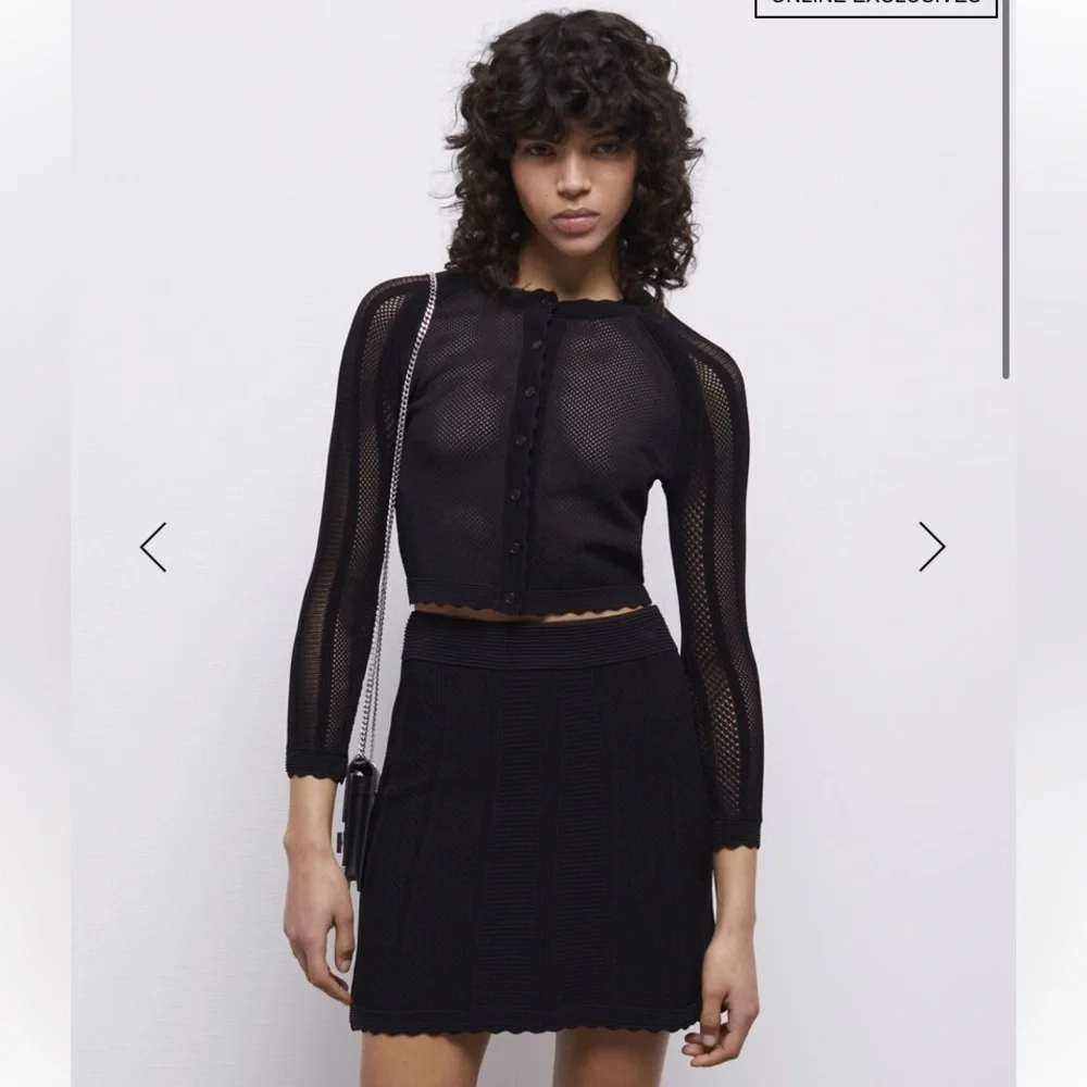 ✅ NWT The Kooples Set Openwork Knit Tank & Short Knit Skirt Scallop in Black - Picture 4 of 15